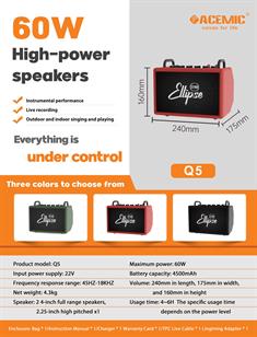 Ellipse 60W battery powered amplifier incl. gigbag - Q5 black